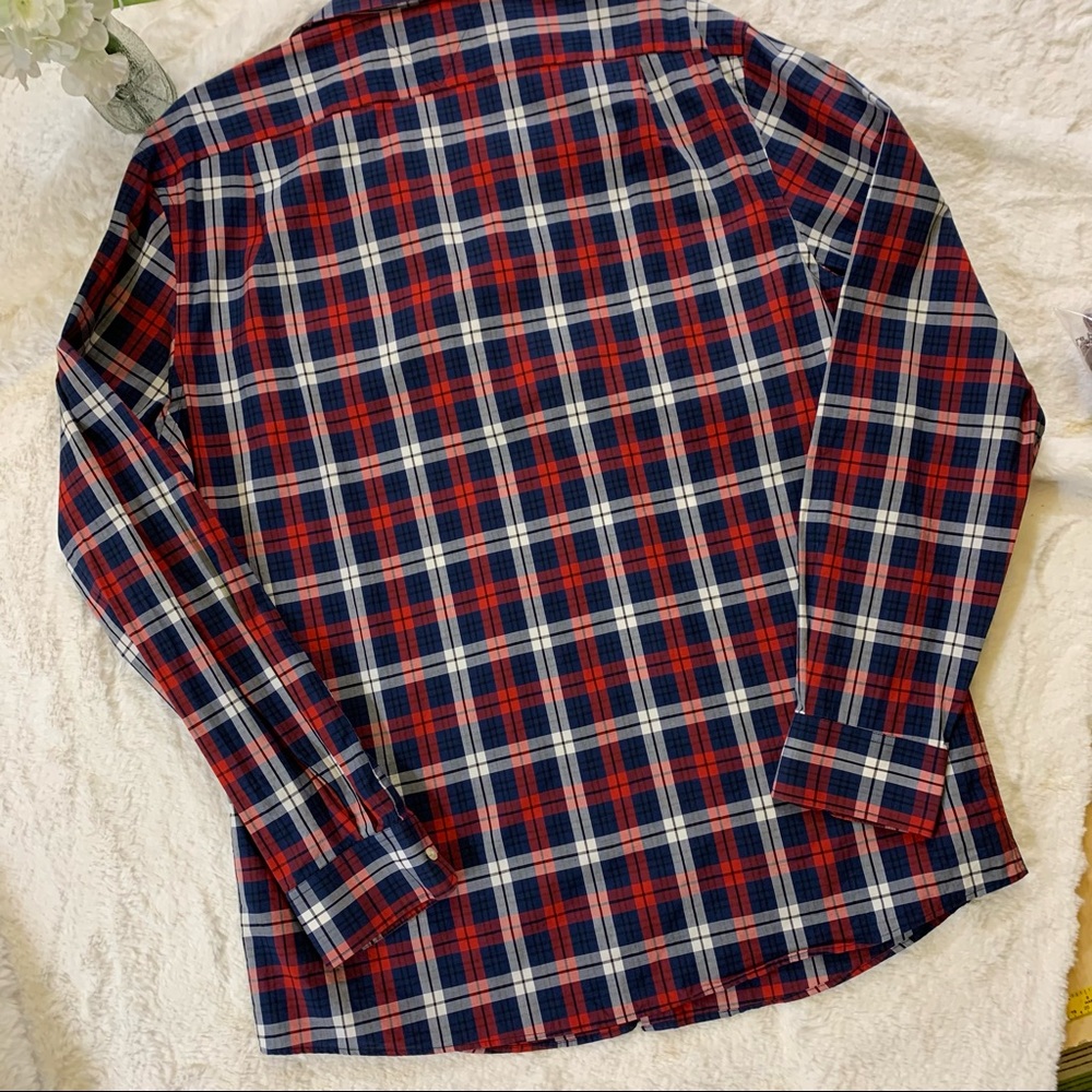 Tommy Hilfiger Men’s Plaid Button Casual Slim Fit Shirt Red/White/Blue Size L - Picture 2 of 6